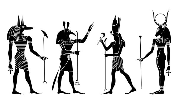 Various Egyptian gods and  goddess.  Anubis, Seth,Hathor, Horus.  The document is vector, can be scaled to any size without loss of quality