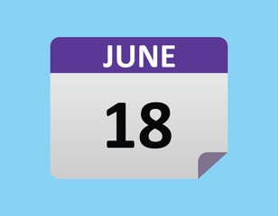 18th June calendar icon. June 18 calendar Date month icon vector illustrator.