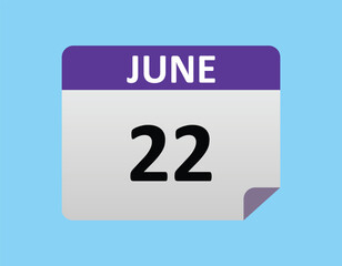 22th June calendar icon. June 22 calendar Date Month icon vector illustrator.