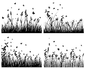 Set of four vector grass silhouettes backgrounds