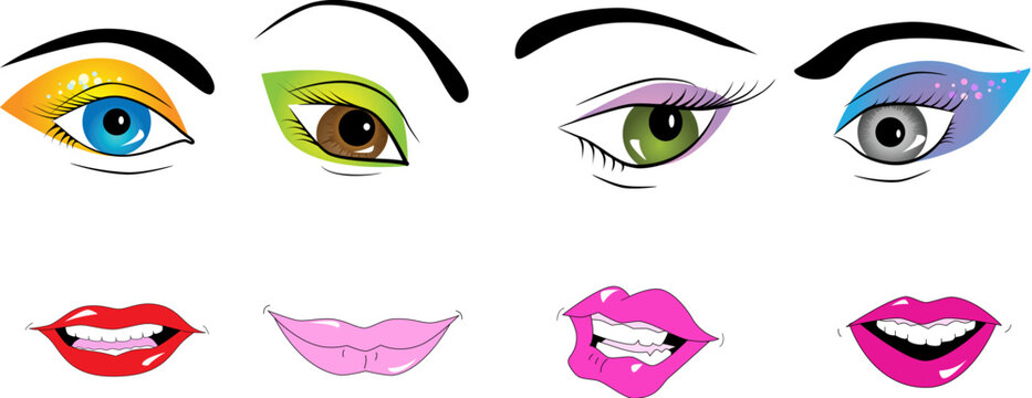 Vector picture of parts of face: eyes and lips