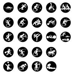 Para summer sports pictogram set, black, circle frame, パラ サマースポーツピクトグラム セット,黒,円枠 ,PNG