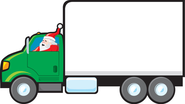 Santa driving a delivery truck. The side of the truck is blank and ready for a company logo, Holiday greeting, sale announcement, etc.
