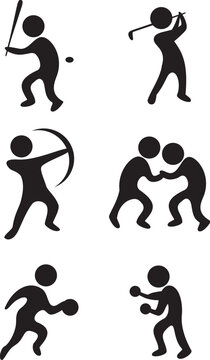 vector sports symbols: baseball golf basketball wrestling boxing and toxophily