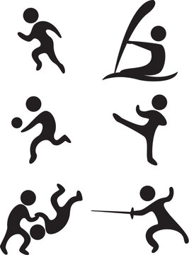 vector sports symbols:field and track volleyball karate wrestling swordplay and sail