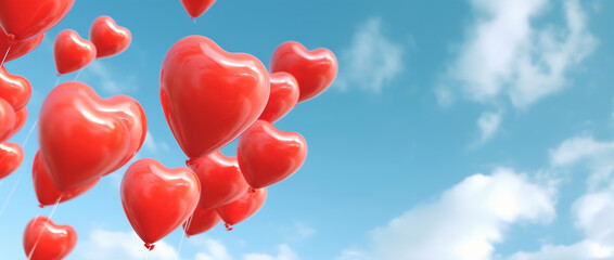 love shaped balloons flying in clear sky. for velentin's day celebration, mother's day, wedding, birthday, etc, genertive ai