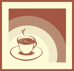 Coffee cup on  saucer on beige and brown background.The vector  illustrations