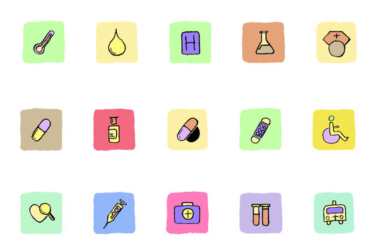 Healthcare and Pharma icons   Fresh color