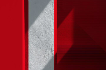 red white grey wall with sun light and shadow background