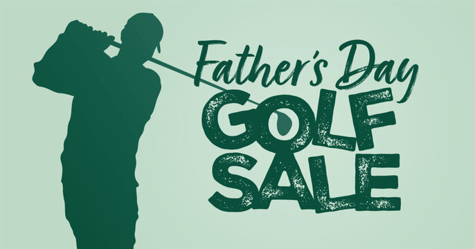 Father's Day Golf Sale, Silhouette of Golfer Swinging Golf Club, Rectangle Background for Father's Day Golf Sale Facebook Post or Facebook Cover Image, Website Banner Image, Vector, EPS, Text, Green