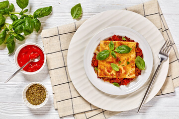 portion of upside down pizza on white plate