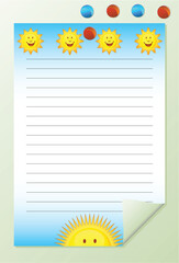Notepad with multiple yellow suns.