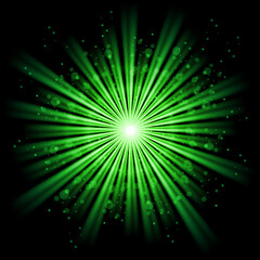 Fototapeta na wymiar Green burstiong star isolated in black space