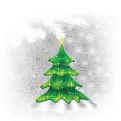 Christmas tree and snowflakes on a white background