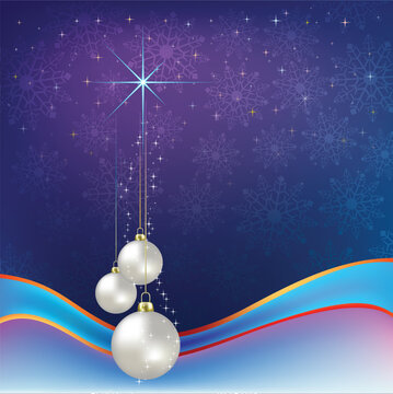 christmas greeting white balls with blue ribbon