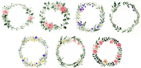 Round Flower Frame Vector Set