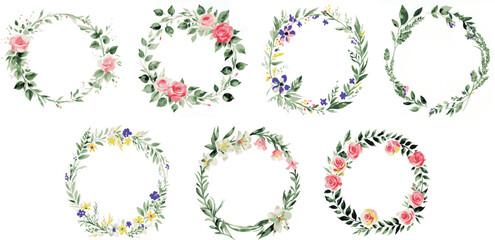 Round Flower Frame Vector Set