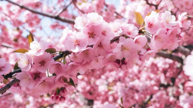 Beautiful peach tree flowers in spring. Delicate pink flowers on a branch in the garden. Generative AI