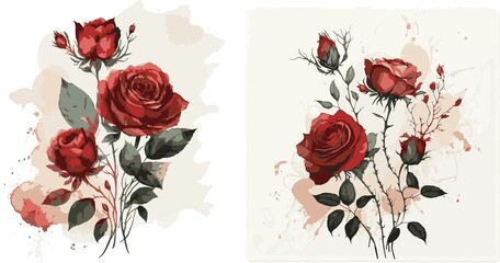 Rose Flower Bouquet Watercolor Vector Set