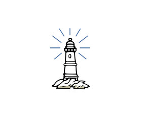 Lighthouse beacon tower sunset view illustration vector image