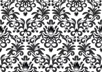 Gordijnen Seamless pattern from  black and white leaves(can be repeated and scaled in any size) © Designpics