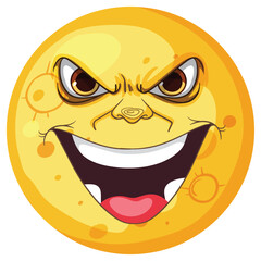 Moon with evil face cartoon
