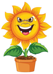 Evil facial expression sunflower cartoon character