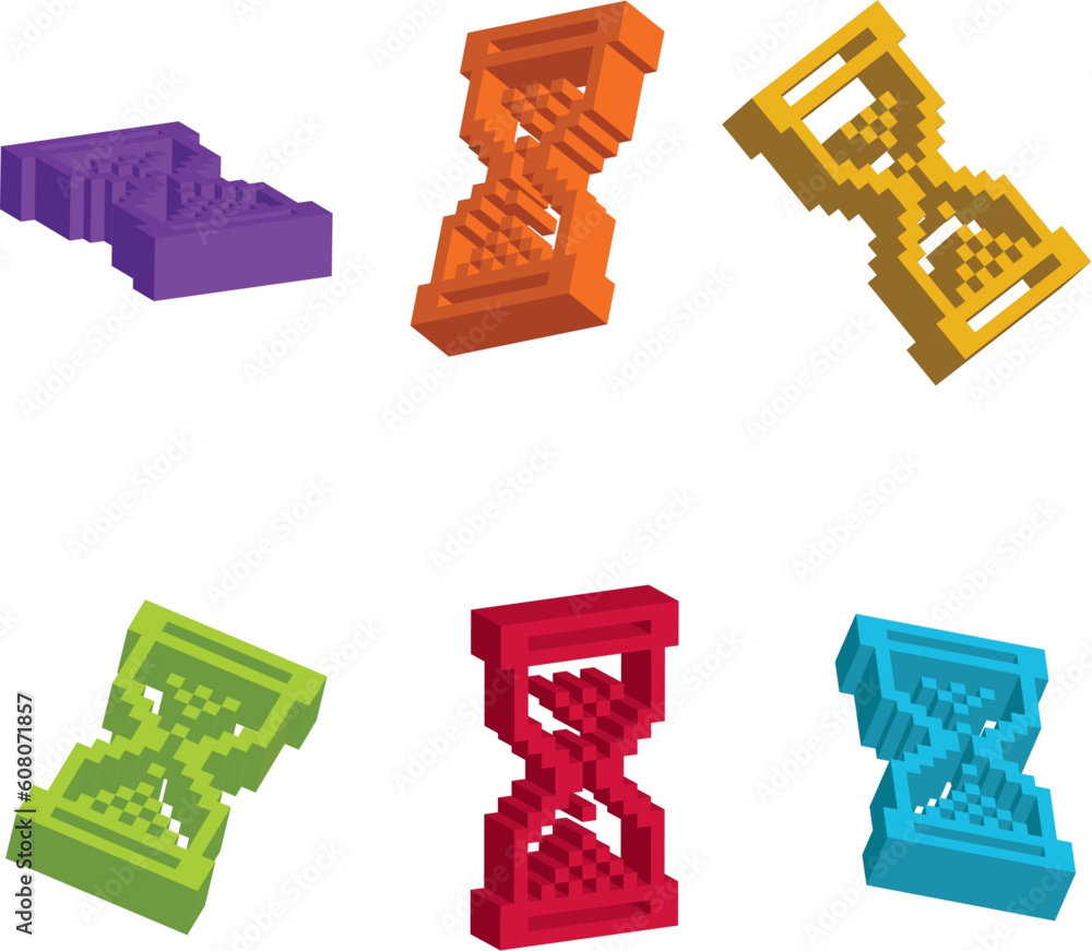 Aufkleber 3d mouse cursor hourglass in various angles and colors. editable vector illustration.