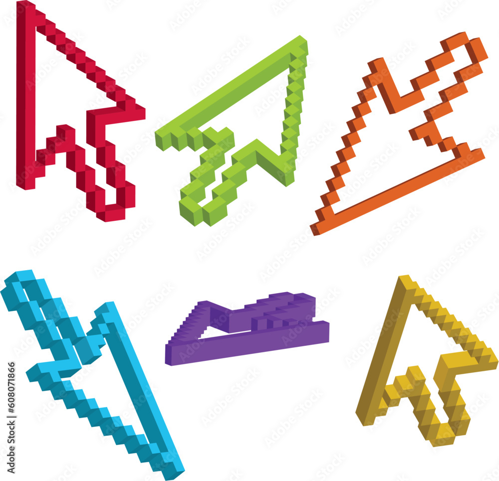 Aufkleber 3d mouse cursor arrow in various angles and colors. editable vector illustration.