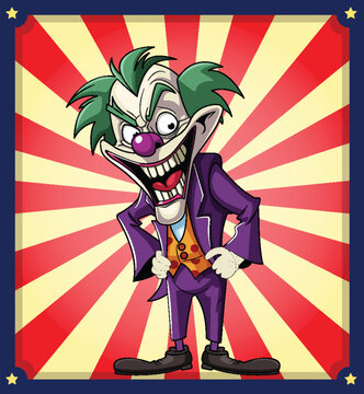 Creepy clown on retro comic background