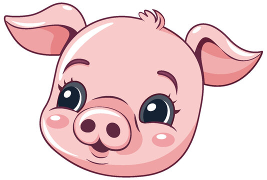 Adorable Piggy Face in Cartoon Character Style