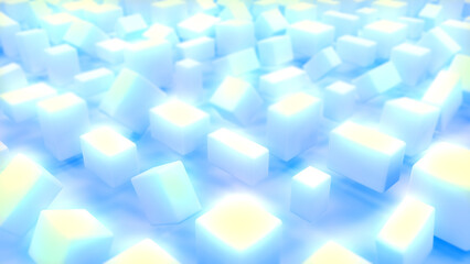 Beautiful soft lighting graphic blue blocks  - abstract 3D illustration