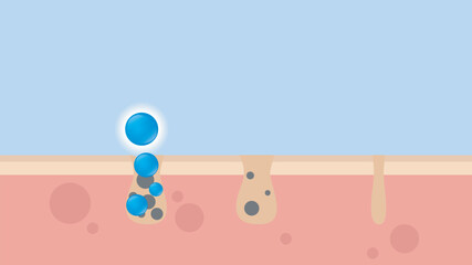 Acne Pimple treatment inflammation associated with pimples. On a blue background. The structure of the skin acne scar. Medical beauty skin care concept