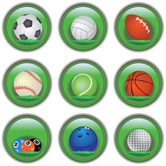 Vector illustration of different sport ball buttons.