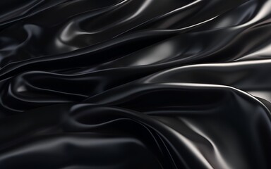 Fototapeta premium shiny black silk fabric background with serene fabric waves