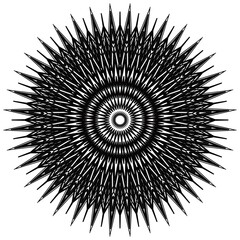 black and white mandala pattern drawing resembling spiky flowers used for decoration 28