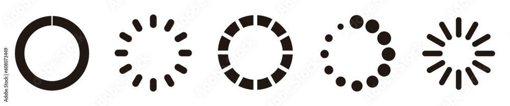 Poster Loading icon set isolated on white background. Buffer loader or preloader. Download or Upload. Vector illustration.