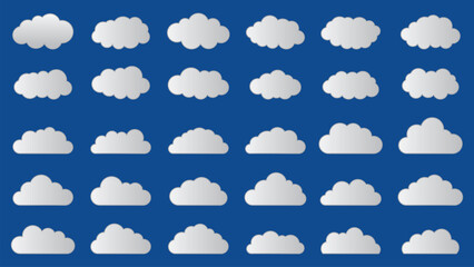 Cloud Icon Set Isolated on Blue Background. Vector Illustration