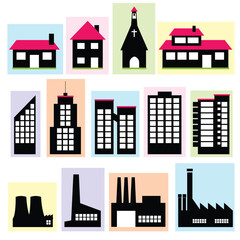 vector set of various buildings