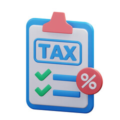 tax document paper on clipboard with percentage symbol for financial report 3d render icon illustration design