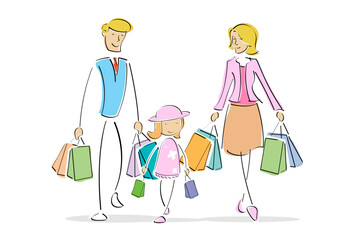 illustration of family with shopping bags