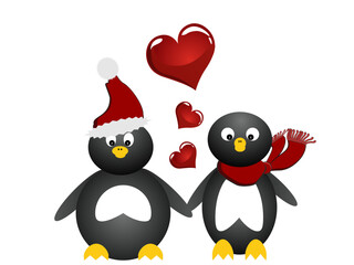 vector eps10 illustration of two penguins with red hearts