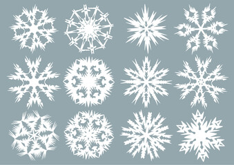 Snowflakes, white vector snowflakes on a grey background