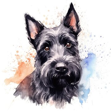 recommend clip art: Scottish Terrier portrait watercolor illustration clipart on white background.