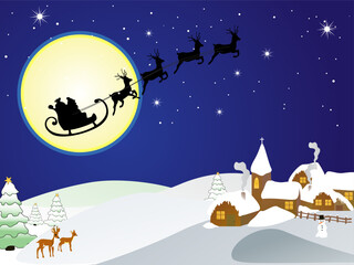 Naklejka premium vector eps10 illustration of santas sleigh over the town
