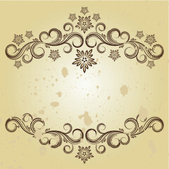 Beautiful vintage designs of flowers and scrolls to sepia grunge background.