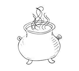 Hand-drawn magic cauldron vector illustration. Wiccan design, astrology, alchemy, and magic symbol isolated on white background