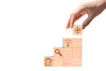Place wooden blocks as a step towards the goal. Isolated on white background. Business ideas for successful growth process. PNG