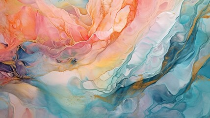 These fluid patterns are shaped by currents of transparent colors, writhing metallic swirls, and frothy color sprays. Alcohol ink method for a natural luxury abstract painting. GENERATE AI