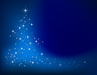 Fototapeta na wymiar Blue vector abstract winter background with stars Christmas tree